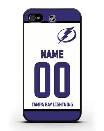 Чехол ХК Тампа-Бэй Лайтнинг с фамилией и номером белая форма силиконовый для iPhone 4/4s