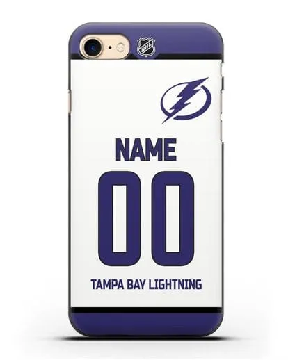 Чехол ХК Тампа-Бэй Лайтнинг с фамилией и номером белая форма силиконовый для iPhone 8