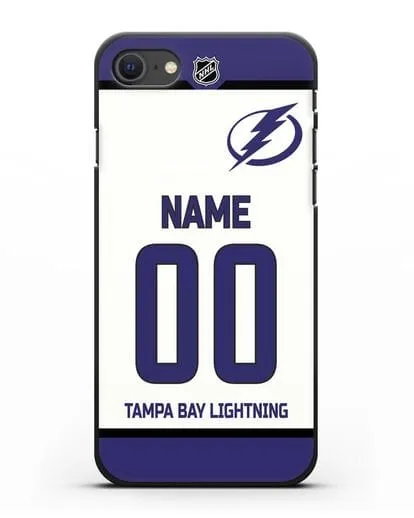 Чехол ХК Тампа-Бэй Лайтнинг с фамилией и номером белая форма силиконовый для iPhone SE 2020