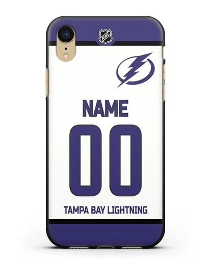 Чехол ХК Тампа-Бэй Лайтнинг с фамилией и номером белая форма силиконовый для iPhone XR