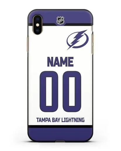 Чехол ХК Тампа-Бэй Лайтнинг с фамилией и номером белая форма силиконовый для iPhone XS Max