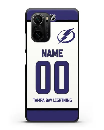 Чехол ХК Тампа-Бэй Лайтнинг с фамилией и номером белая форма силиконовый для Xiaomi Poco F3 Pro