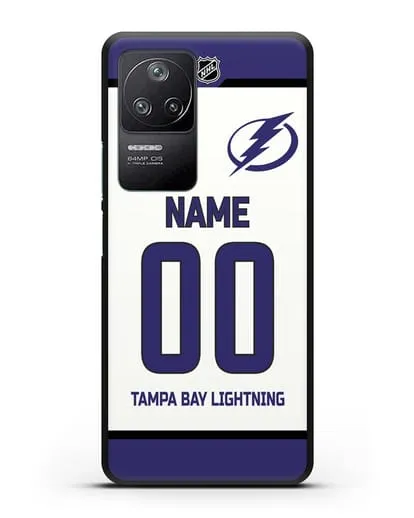 Чехол ХК Тампа-Бэй Лайтнинг с фамилией и номером белая форма силиконовый для Xiaomi Poco F4