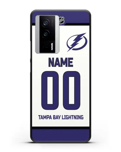 Чехол ХК Тампа-Бэй Лайтнинг с фамилией и номером белая форма силиконовый для Xiaomi Poco F5 Pro
