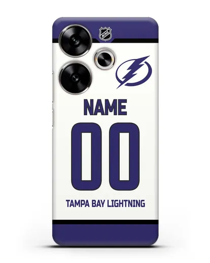 Чехол ХК Тампа-Бэй Лайтнинг с фамилией и номером белая форма силиконовый для Xiaomi Poco F6