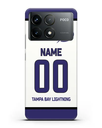Чехол ХК Тампа-Бэй Лайтнинг с фамилией и номером белая форма силиконовый для Xiaomi Poco F6 Pro