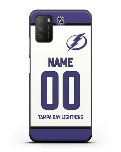 Чехол ХК Тампа-Бэй Лайтнинг с фамилией и номером белая форма силиконовый для Xiaomi Poco M3