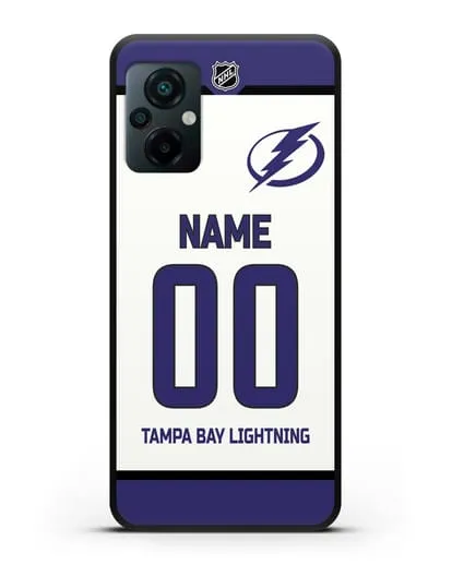 Чехол ХК Тампа-Бэй Лайтнинг с фамилией и номером белая форма силиконовый для Xiaomi Poco M5