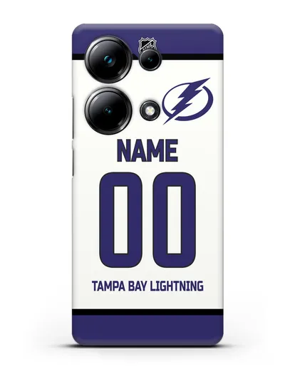 Чехол ХК Тампа-Бэй Лайтнинг с фамилией и номером белая форма силиконовый для Xiaomi Poco M6 Pro