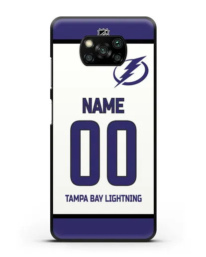 Чехол ХК Тампа-Бэй Лайтнинг с фамилией и номером белая форма силиконовый для Xiaomi Poco X3 Pro