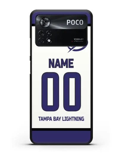 Чехол ХК Тампа-Бэй Лайтнинг с фамилией и номером белая форма силиконовый для Xiaomi Poco X4 Pro