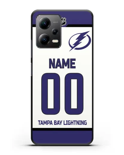 Чехол ХК Тампа-Бэй Лайтнинг с фамилией и номером белая форма силиконовый для Xiaomi Poco X5