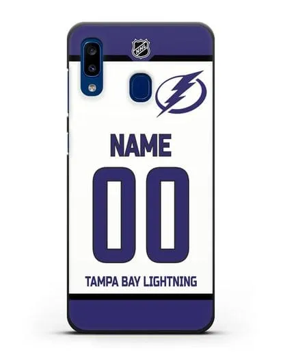 Чехол ХК Тампа-Бэй Лайтнинг с фамилией и номером белая форма силиконовый для Samsung Galaxy A20 [SM-A205FN]