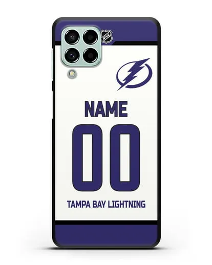 Чехол ХК Тампа-Бэй Лайтнинг с фамилией и номером белая форма силиконовый для Samsung Galaxy M53 [SM-M536]