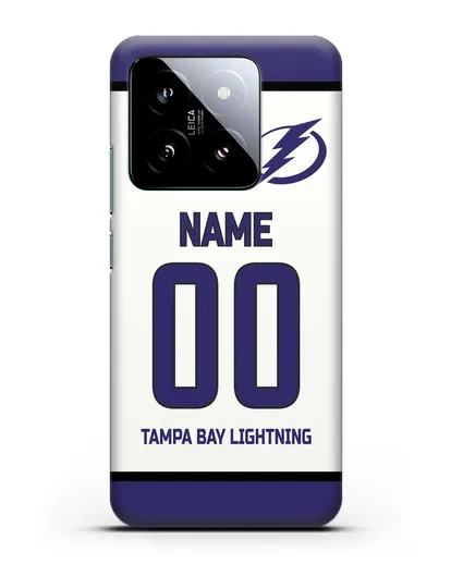 Чехол ХК Тампа-Бэй Лайтнинг с фамилией и номером белая форма силиконовый для Xiaomi 14