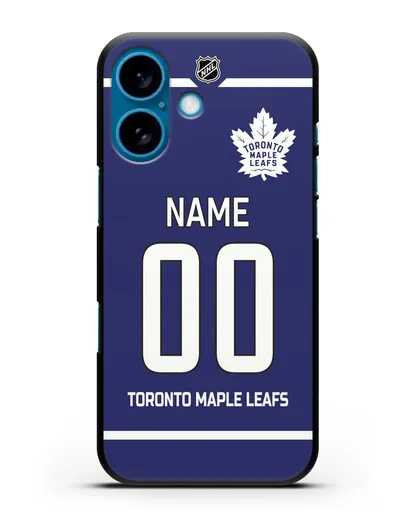 Чехол ХК Торонто Мейпл Лифс с фамилией и номером синяя форма силиконовый для iPhone 16