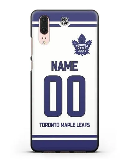 Чехол ХК Торонто Мейпл Лифс с фамилией и номером белая форма силиконовый для Huawei P20
