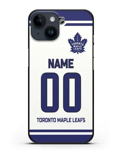 Чехол ХК Торонто Мейпл Лифс с фамилией и номером белая форма силиконовый для iPhone 14