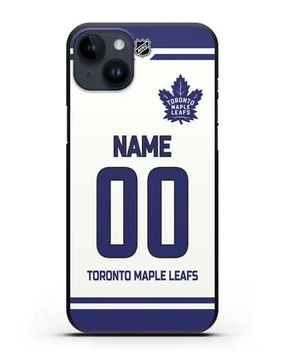 Чехол ХК Торонто Мейпл Лифс с фамилией и номером белая форма силиконовый для iPhone 14 Plus