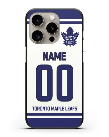 Чехол ХК Торонто Мейпл Лифс с фамилией и номером белая форма силиконовый для iPhone 15 Pro