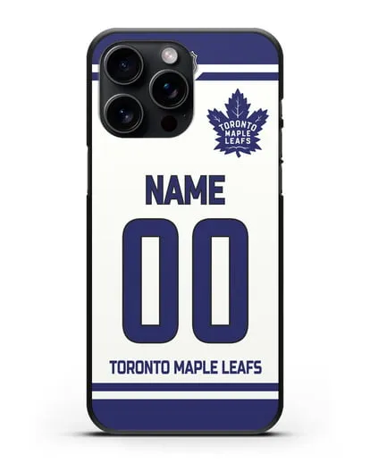 Чехол ХК Торонто Мейпл Лифс с фамилией и номером белая форма силиконовый для iPhone 15 Pro Max