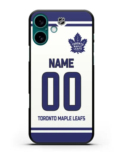 Чехол ХК Торонто Мейпл Лифс с фамилией и номером белая форма силиконовый для iPhone 16 Plus