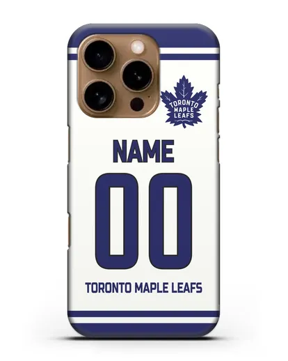 Чехол ХК Торонто Мейпл Лифс с фамилией и номером белая форма силиконовый для iPhone 16 Pro