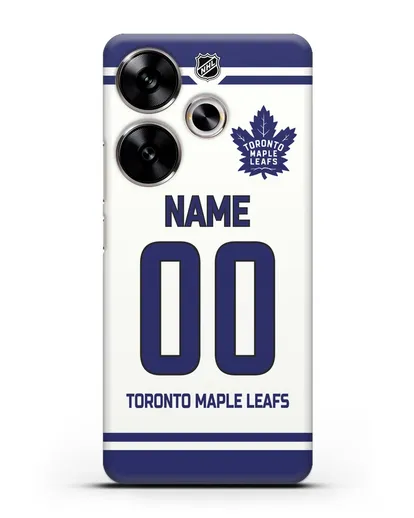 Чехол ХК Торонто Мейпл Лифс с фамилией и номером белая форма силиконовый для Xiaomi Poco F6