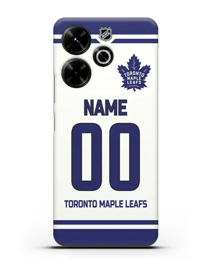 Чехол ХК Торонто Мейпл Лифс с фамилией и номером белая форма силиконовый для Xiaomi Poco M6
