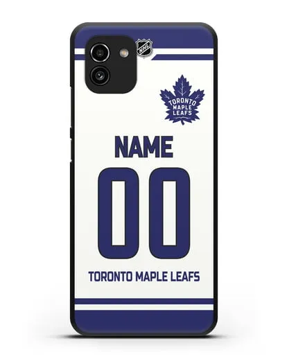 Чехол ХК Торонто Мейпл Лифс с фамилией и номером белая форма силиконовый для Samsung Galaxy A03 [SM-A035]