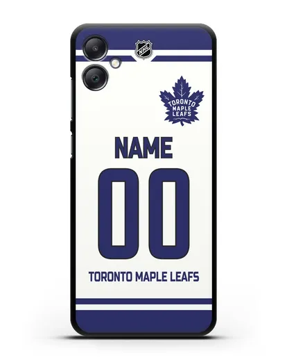 Чехол ХК Торонто Мейпл Лифс с фамилией и номером белая форма силиконовый для Samsung Galaxy A05 [SM-A055]