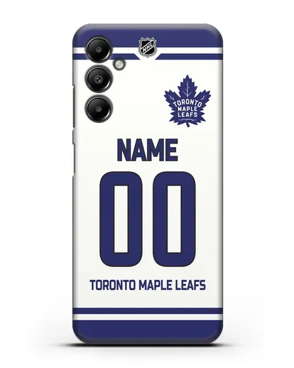 Чехол ХК Торонто Мейпл Лифс с фамилией и номером белая форма силиконовый для Samsung Galaxy A05s [SM-A057]