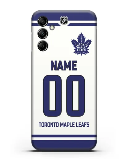 Чехол ХК Торонто Мейпл Лифс с фамилией и номером белая форма силиконовый для Samsung Galaxy A14 [SM-A145]