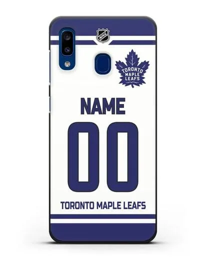 Чехол ХК Торонто Мейпл Лифс с фамилией и номером белая форма силиконовый для Samsung Galaxy A20 [SM-A205FN]