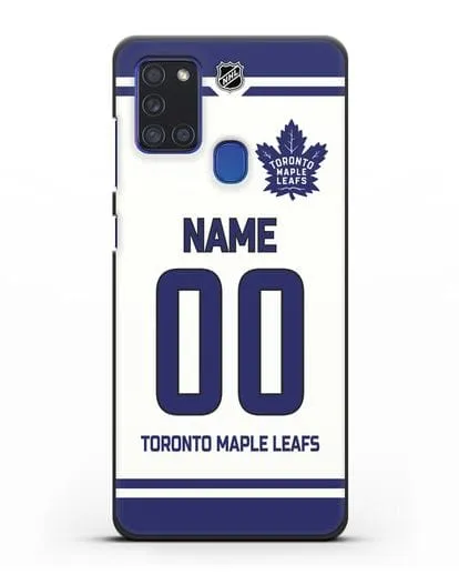 Чехол ХК Торонто Мейпл Лифс с фамилией и номером белая форма силиконовый для Samsung Galaxy A21s [SM-A217F]
