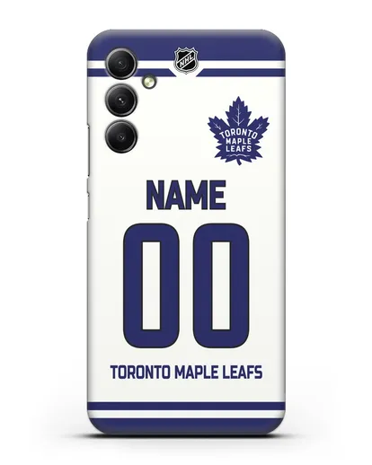 Чехол ХК Торонто Мейпл Лифс с фамилией и номером белая форма силиконовый для Samsung Galaxy A34 [SM-A346]