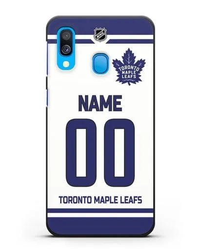 Чехол ХК Торонто Мейпл Лифс с фамилией и номером белая форма силиконовый для Samsung Galaxy A40 [SM-A405F]