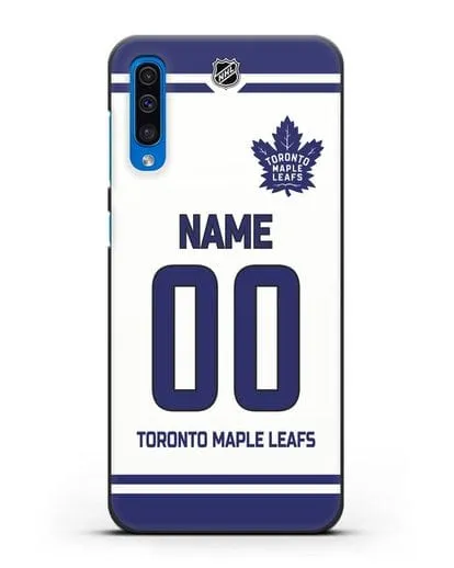 Чехол ХК Торонто Мейпл Лифс с фамилией и номером белая форма силиконовый для Samsung Galaxy A50