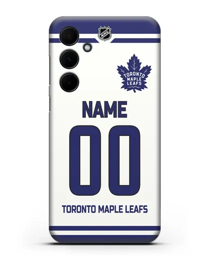 Чехол ХК Торонто Мейпл Лифс с фамилией и номером белая форма силиконовый для Samsung Galaxy A55 [SM-A556]