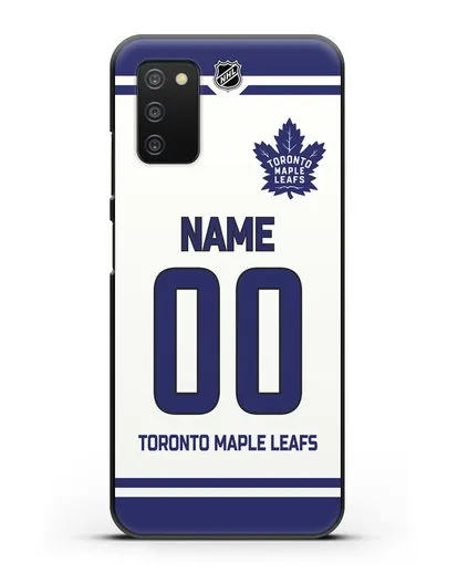 Чехол ХК Торонто Мейпл Лифс с фамилией и номером белая форма силиконовый для Samsung Galaxy A03S [SM-A037F]