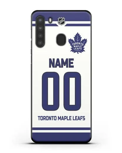 Чехол ХК Торонто Мейпл Лифс с фамилией и номером белая форма силиконовый для Samsung Galaxy A21 [SM-A215]