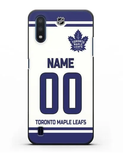 Чехол ХК Торонто Мейпл Лифс с фамилией и номером белая форма силиконовый для Samsung Galaxy M01 [SM-M015F]