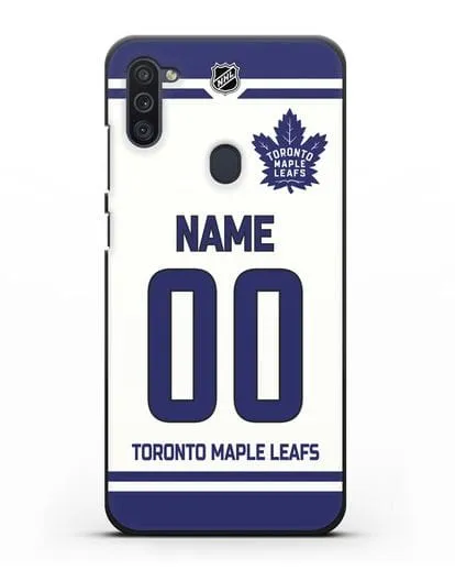 Чехол ХК Торонто Мейпл Лифс с фамилией и номером белая форма силиконовый для Samsung Galaxy M11 [SM-M115F]