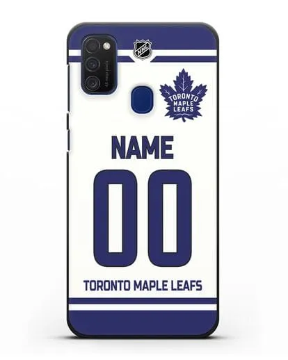 Чехол ХК Торонто Мейпл Лифс с фамилией и номером белая форма силиконовый для Samsung Galaxy M21 [SM-M215F]