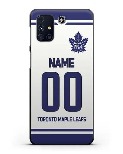 Чехол ХК Торонто Мейпл Лифс с фамилией и номером белая форма силиконовый для Samsung Galaxy M51 [SM-M515F]