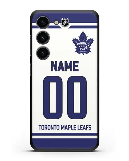 Чехол ХК Торонто Мейпл Лифс с фамилией и номером белая форма силиконовый для Samsung Galaxy S23 [SM-S911]