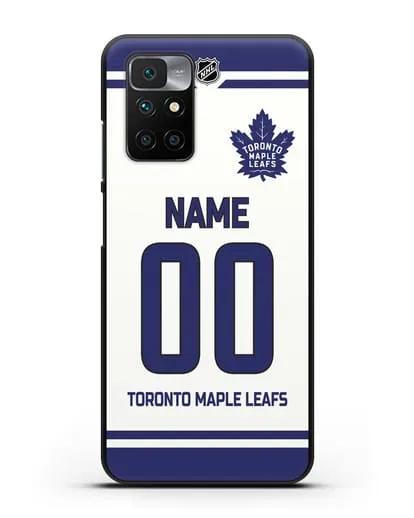 Чехол ХК Торонто Мейпл Лифс с фамилией и номером белая форма силиконовый для Xiaomi Redmi 10