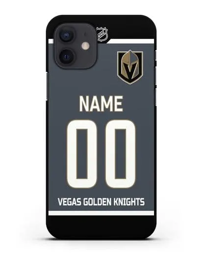 Чехол ХК Вегас Голден Найтс с фамилией и номером серая форма силиконовый для iPhone 12