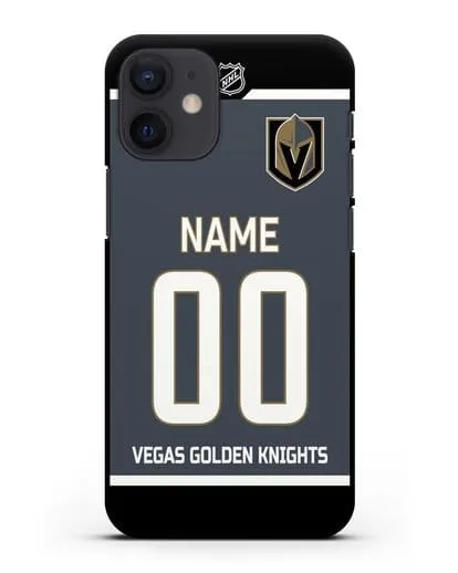 Чехол ХК Вегас Голден Найтс с фамилией и номером серая форма силиконовый для iPhone 12 mini