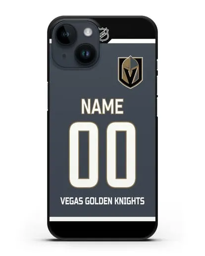 Чехол ХК Вегас Голден Найтс с фамилией и номером серая форма силиконовый для iPhone 14
